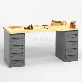 Pedestal Workbench, 8 Drawers, 60"W x 30"D, Gray