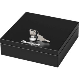 Cash Box/Drawer Safe, Key Lock with Tray, 6-7/10"W x 7-1/10"D x 2-1/10"H, Black
