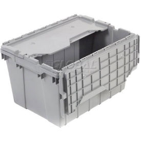 Plastic Container with Attached Lid, 21-1/2"L x 15"W x 12-1/2"H, Gray