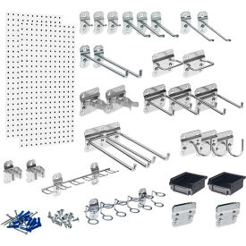 18"W x 36"H Square Hole Pegboards with 30 pc. LocHook Assortment & Hanging Bin System