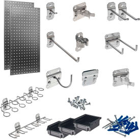 Stainless Steel LocBoard 18"x36" (2 Pack), (32 Pc) LocHook & (3Pc) Bin Assortment