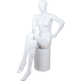 Seated Female Mannequin with Crossed Leg and Stool - Gloss Finish, White