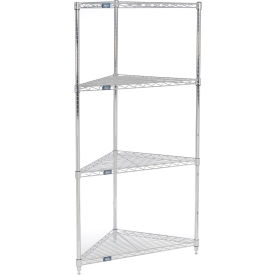 Chrome, 4 Shelf, Corner Wire Shelving Unit, 32"W x 24"D x 63"H