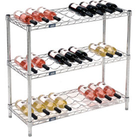 Wine Bottle Rack - 27 Bottle 36"W x 14"D x 34"H, Chrome
