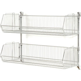 Chrome Adjustable Wall Mount 12"H Basket Shelving, 2 Basket, Starter, 36"Wx20"Dx34"H