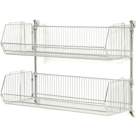 Chrome Adjustable Wall Mount 12"H Basket Shelving, 2 Basket, Starter, 48"Wx20"Dx34"H