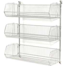 Chrome Adjustable Wall Mount 12"H Basket Shelving, 3 Basket, Starter, 36"Wx20"Dx54"H