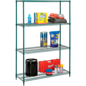 4 Shelf, Green Epoxy Wire Shelving-In-A-Box, 48"W x 18"D x 74"H