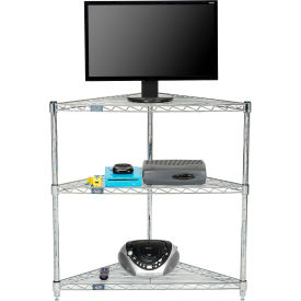 3 Shelf, Chrome Corner Wire Shelving Unit, 32"W x 24"D x 34"H