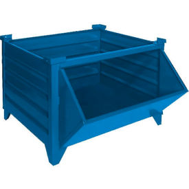 Stackable Steel Container, Hopper Front, 35"Lx31-1/2"Wx29-1/2"H, 4000 lb Cap, Blue