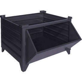 Stackable Steel Container, Hopper Front, 35"Lx31-1/2"Wx29-1/2"H, 4000 lb Cap, Black