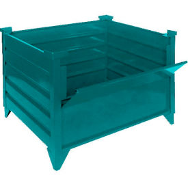 Stackable Steel Container, Drop Gate, 42"Lx43-1/2"Wx29-1/2"H, 4000 lb Cap, Green