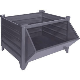 Stackable Steel Container, Hopper Front, 42"Lx43-1/2"Wx29-1/2"H, 4000 lb Cap, Unpainted
