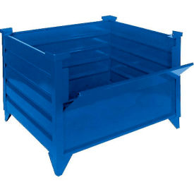 Stackable Steel Container, Drop Gate, 48"Lx49-1/2"Wx29-1/2"H, 2500 lb Cap, Blue