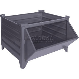 Stackable Steel Container, Hopper Front, 48"Lx49-1/2"Wx29-1/2"H, 4000 lb Capacity, Gray