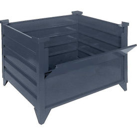 Stackable Steel Container, Drop Gate, 48"Lx49-1/2"Wx29-1/2"H, 4000 lb Capacity, Unpainted