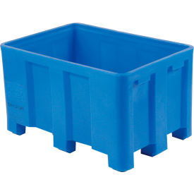 Forkliftable Plastic Skid Bulk Container, Double Wall, 38"L x 26"W x 16-1/2"H,800 lb Cap,Blue