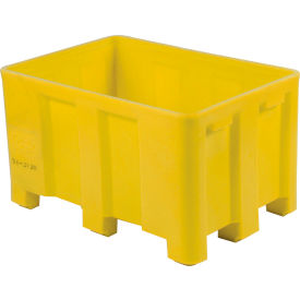 Forkliftable Plastic Skid Bulk Container, Double Wall, 38"Lx26"Wx16-1/2"H, 800 lb Cap, Yellow