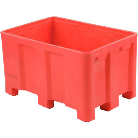 Forkliftable Plastic Skid Bulk Container, Double Wall, 38"L x 26"W x 22"H, 800 lb. Cap, Red