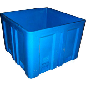 Forkliftable Plastic Skid Bulk Container, Double Wall, 44"Lx44"Wx31-1/2"H, 1500 lb Cap, Blue