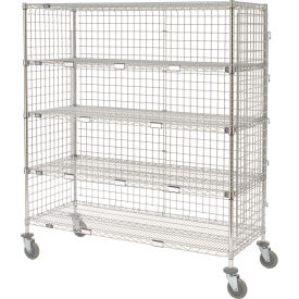 5 Shelf, 3-Sided Truck, Chrome, 36"W x 24"D x 69"H, Polyurethane Stem Casters, 4 Swivel