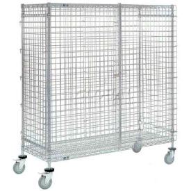 Chrome Wire Security Truck w/2 Swivel & 2 Brake Casters, 48"L x 18"W x 69"H