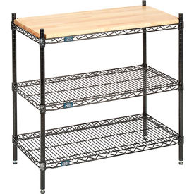 3 Shelf, Black Epoxy Wire Shelving Display Unit, Starter, 48"W x 14"D x 34"H