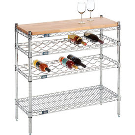 Chrome Wine Display Unit - Wood Top - 48"W x 14"D x 34"H - 4 Tier