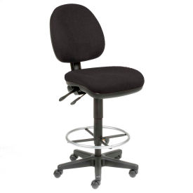 Office Stool - Fabric - 360° Footrest - Black