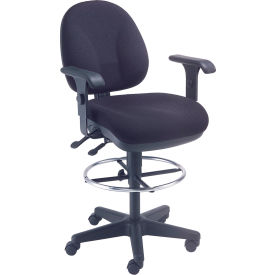 Office Stool With Arms - Fabric - 360° Footrest - Black