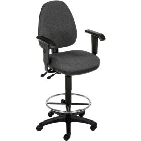 Operator Stool With Arms - Fabric - 360° Footrest - Gray