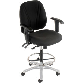 Manager Stool With Arms - Fabric - 360° Footrest - Black