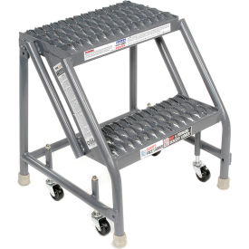 16"W 2 Step Steel Rolling Ladder 10"D Top Step