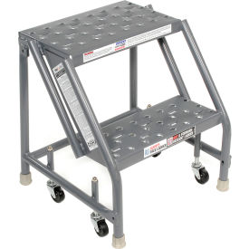 Perforated 16" 2-Step Steel Rolling Ladder 10" Top Step