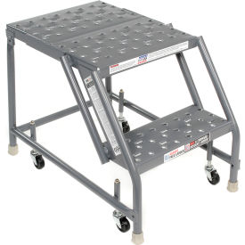 Perforated 16"W 2 Step Steel Rolling Ladder 20"D Top Step