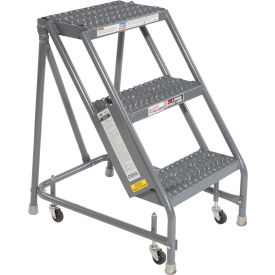 16"W 3 Step Steel Rolling Ladder 10"D Top Step