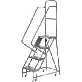 Perforated 16"W 4 Step Steel Rolling Ladder 20"D Top Step
