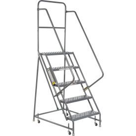 Perforated 16"W 5 Step Steel Rolling Ladder 10"D Top Step