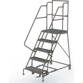 16"W 5 Step Steel Rolling Ladder 20"D Top Step
