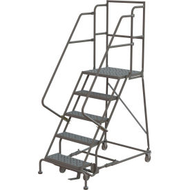 Perforated 16"W 5 Step Steel Rolling Ladder 20"D Top Step