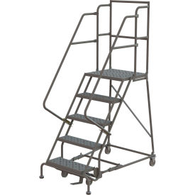 Perforated 24"W 5 Step Steel Rolling Ladder 20"D Top Step