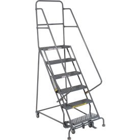 6 Step 24"W 10"D Top Step Steel Rolling Ladder - Grip Tread