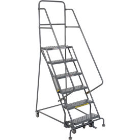 6 Step 24"W 20"D Top Step Steel Rolling Ladder - Perforated Tread