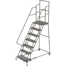 7 Step 24"W 20"D Top Step Steel Rolling Ladder - Grip Tread
