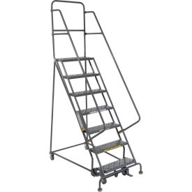 7 Step 24"W 20"D Top Step Steel Rolling Ladder - Perforated Tread