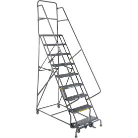 9 Step 24"W 10"D Top Step Steel Rolling Ladder - Grip Tread