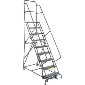 9 Step 24"W 10"D Steel Rolling Ladder - Perforated Tread
