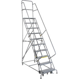 10 Step 24"W 20"D Top Step Steel Rolling Ladder - Perforated Tread