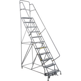 11 Step 24"W 20"D Steel Rolling Ladder - Grip Tread