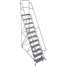 11 Step 24"W 20"D Top Step Steel Rolling Ladder - Perforated Tread